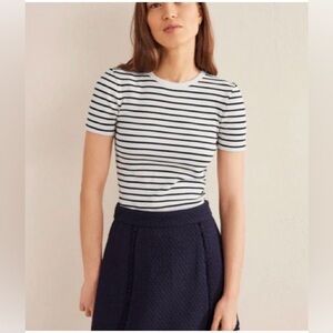 Boden Small Navy and White Striped Tee